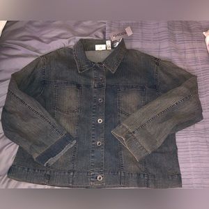 CHICO’S Denim Shirt Women’s Chicos sz 3 XL distressed blue jean cotton NEW